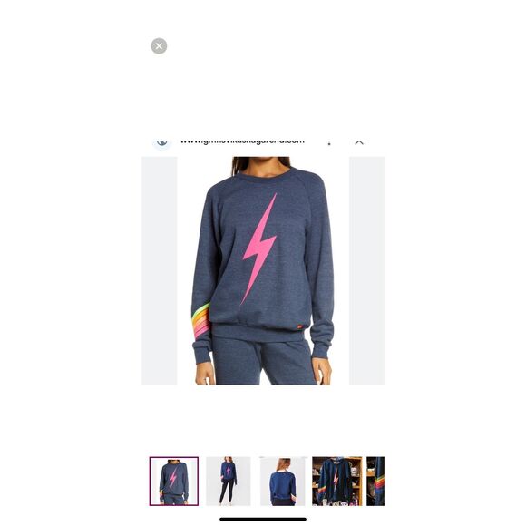 Aviator Nation Wm’s Sz XS Blue Neon Bolt Chevron Crew Neck Sweatshirt - Picture 2 of 7